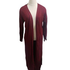 CT1958 Mango MNG Burgundy Knee Length Open Long Sleeve Sweater Duster M